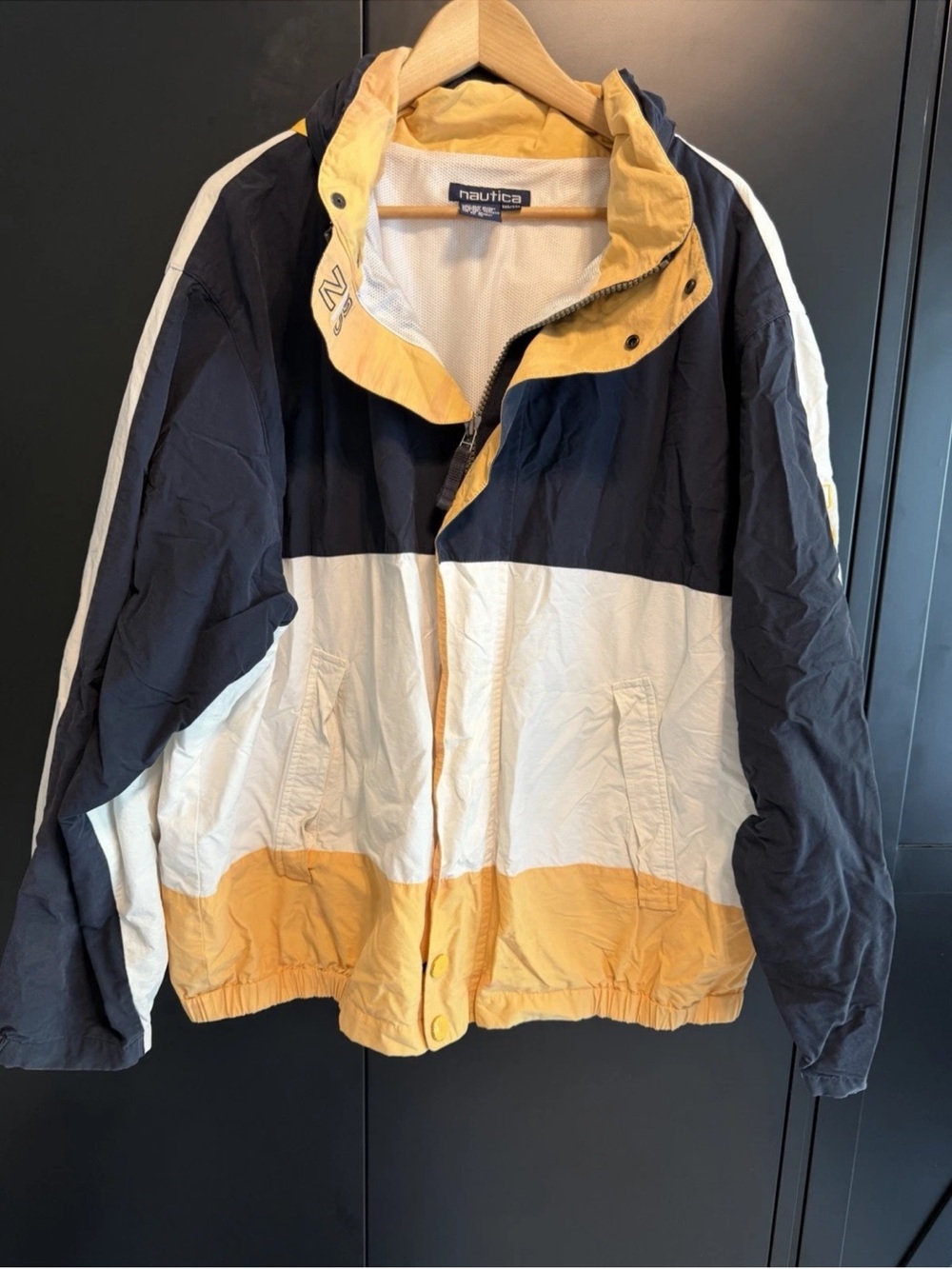 Nautica Navy, White & Yellow Colorblock Windbreaker Jacket